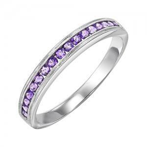 RINGS - 10k White Gold Amethyst Channel Set Birthstone Ring
