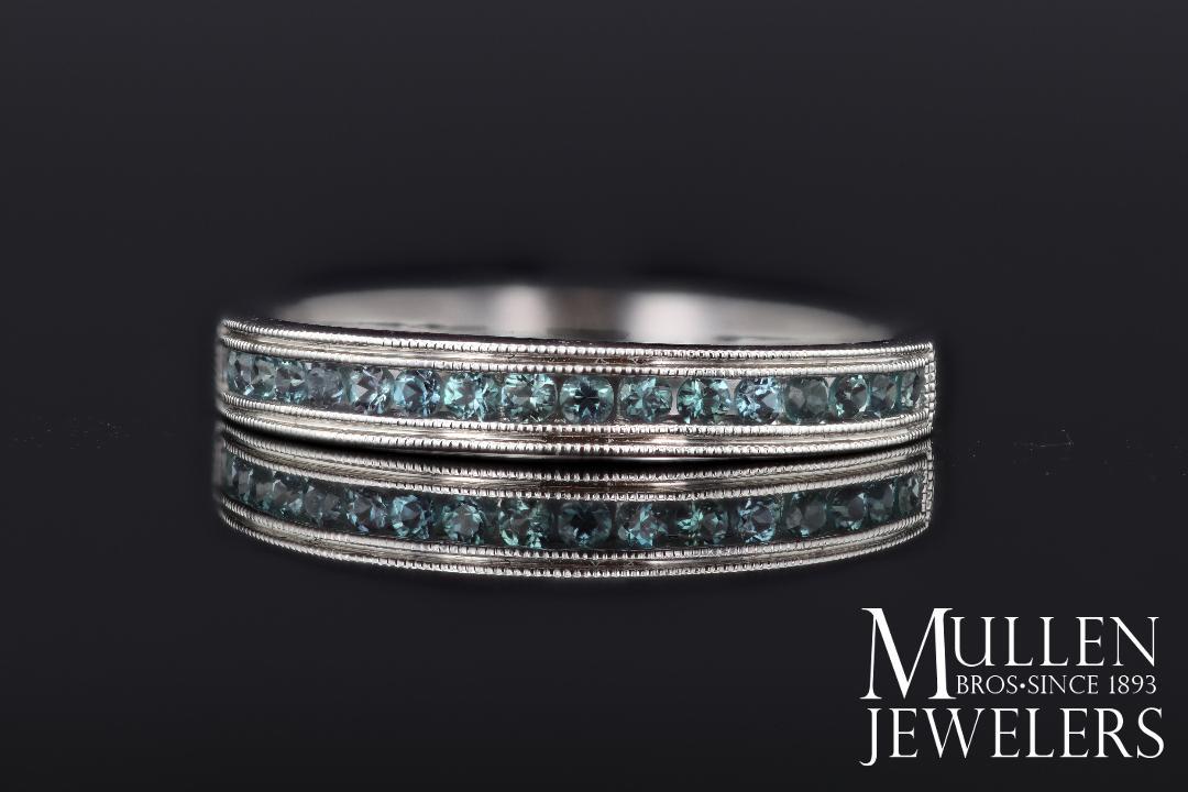 RINGS - 10k White Gold Blue Topaz Channel Set Birthstone Ring