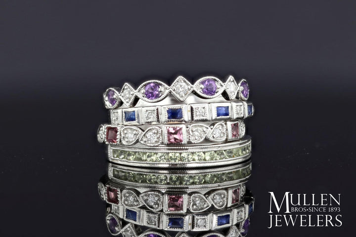Alexandrite Channel Set Birthstone Ring 10K White Gold