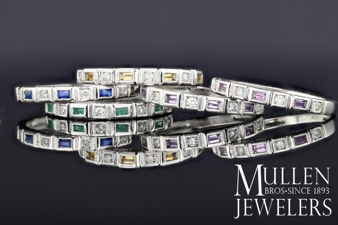RINGS - 10k White Gold Diamond And Emerald Cut Emerald Birthstone Ring