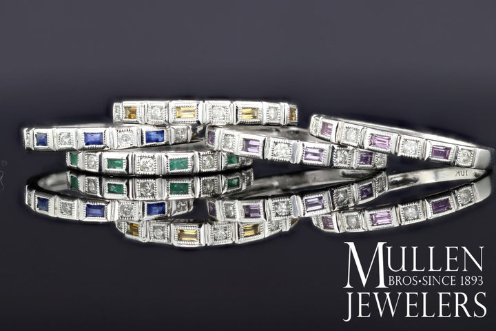 RINGS - 10k White Gold Diamond And Emerald Cut Emerald Birthstone Ring