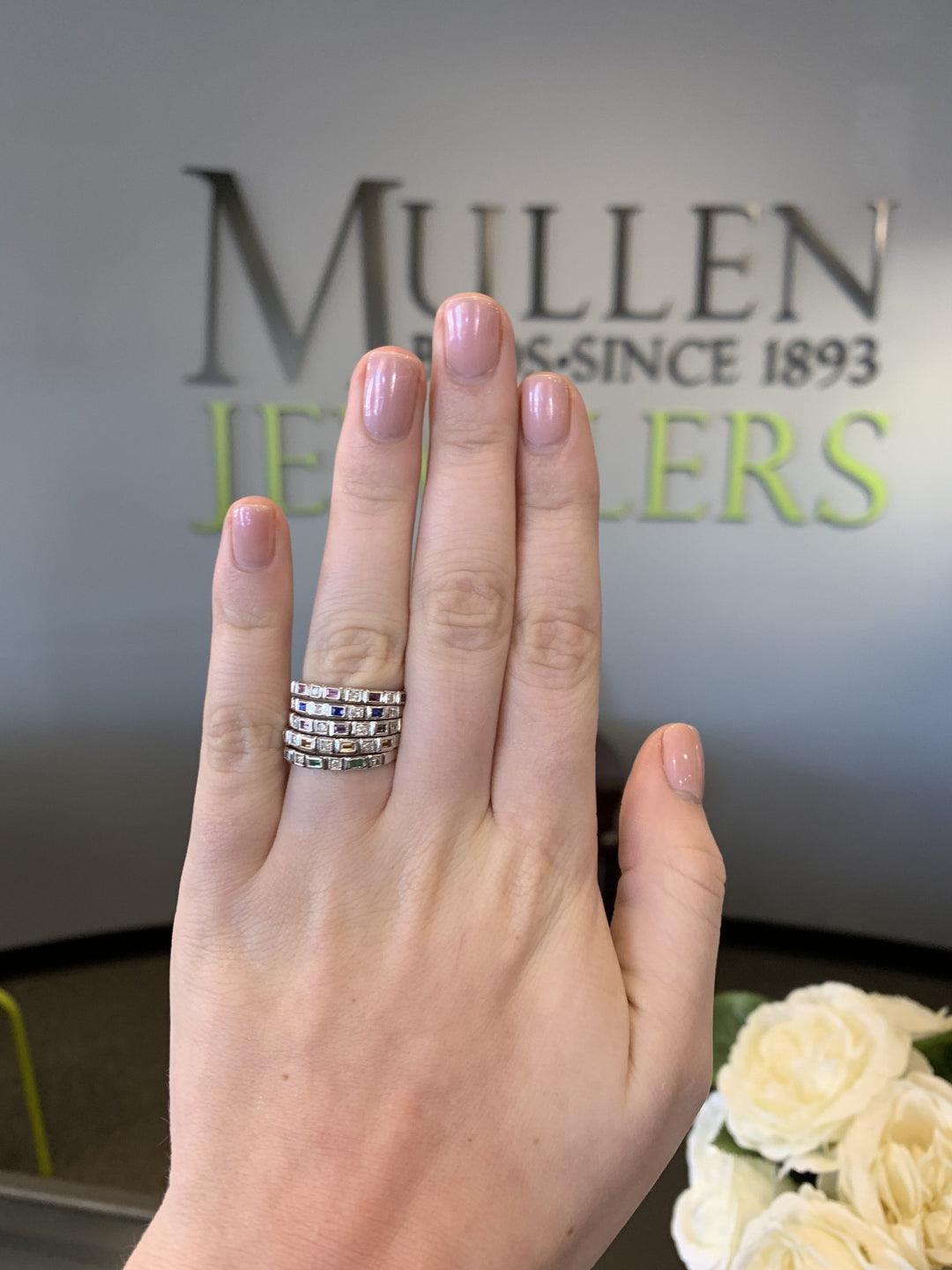 RINGS - 10k White Gold Diamond And Emerald Cut Emerald Birthstone Ring