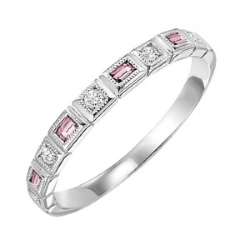Pink Tourmaline Birthstone Emerald Cut Ring 10K White Gold