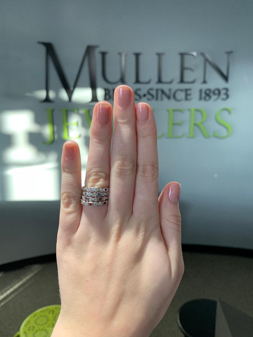 RINGS - 10k White Gold Diamond And Square Aquamarine Birthstone Ring
