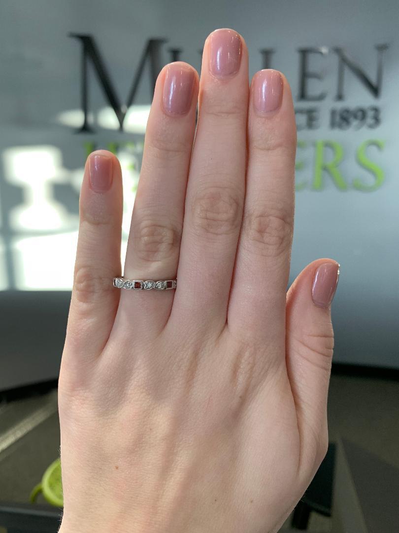 RINGS - 10k White Gold Diamond And Square Garnet Birthstone Ring