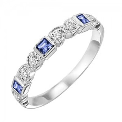 RINGS - 10k White Gold Diamond And Square Sapphire Birthstone Ring