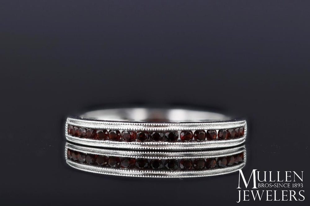 RINGS - 10k White Gold Garnet Channel Set Birthstone Ring