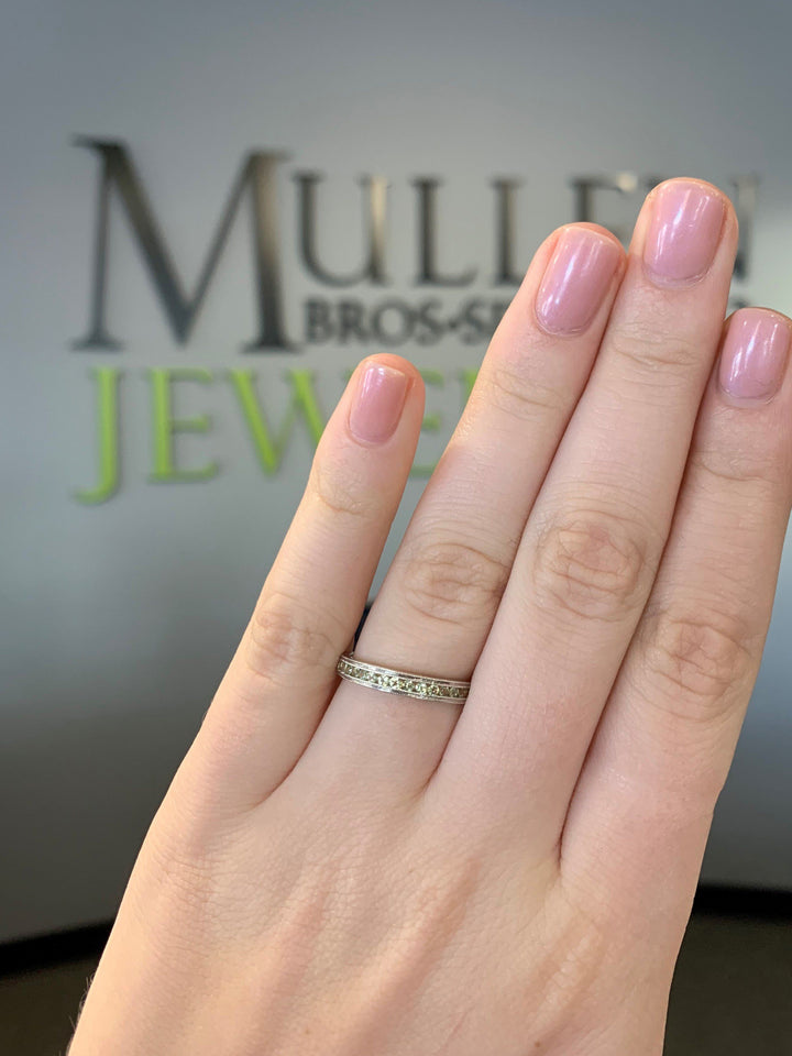 RINGS - 10k White Gold Peridot Channel Set Birthstone Ring