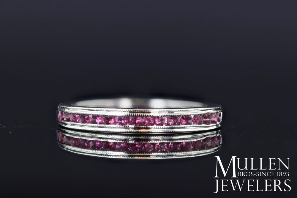 RINGS - 10k White Gold Pink Tourmaline Channel Set Birthstone Ring