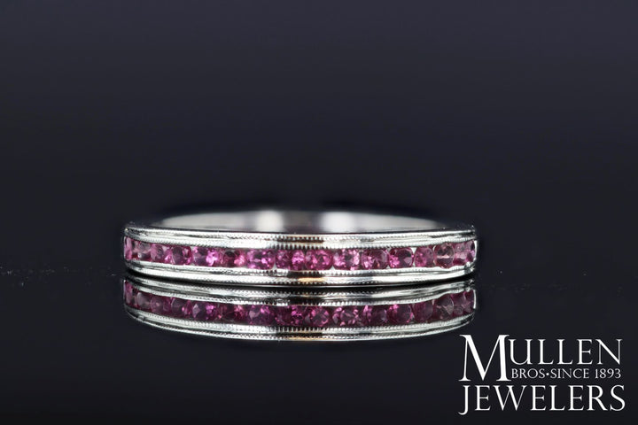 RINGS - 10k White Gold Pink Tourmaline Channel Set Birthstone Ring