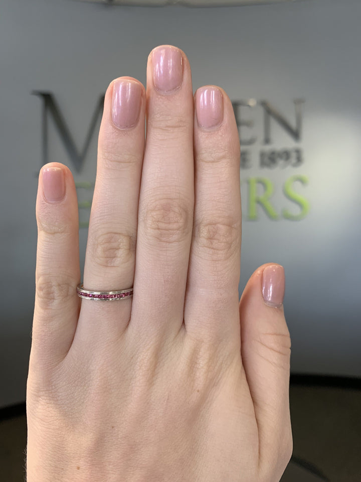 RINGS - 10k White Gold Pink Tourmaline Channel Set Birthstone Ring