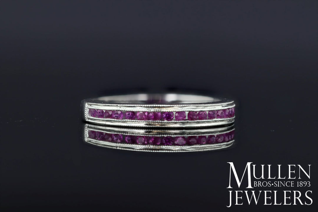 RINGS - 10k White Gold Ruby Channel Set Birthstone Ring