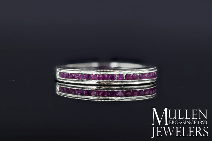RINGS - 10k White Gold Ruby Channel Set Birthstone Ring