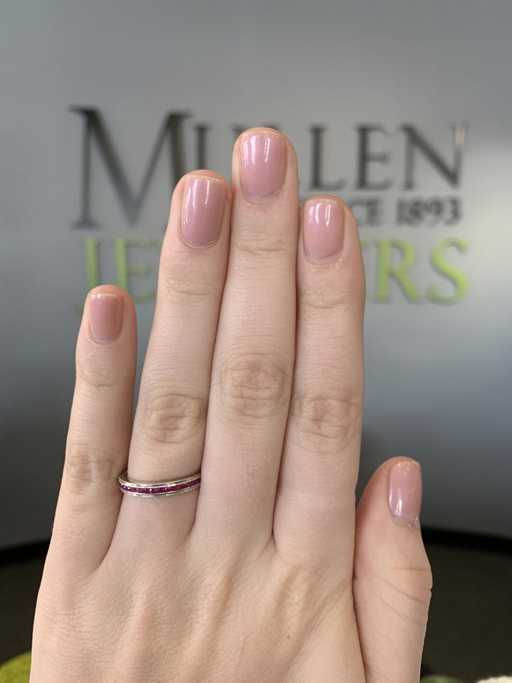 RINGS - 10k White Gold Ruby Channel Set Birthstone Ring
