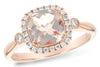 RINGS - 14K Rose Gold Cushion Cut Morganite And Diamond Halo Ring