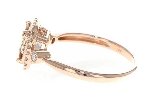 RINGS - 14K Rose Gold Cushion Cut Morganite And Diamond Halo Ring
