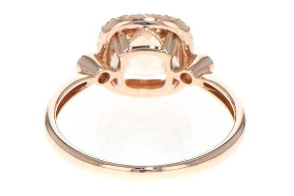 RINGS - 14K Rose Gold Cushion Cut Morganite And Diamond Halo Ring