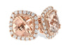 RINGS - 14K Rose Gold Cushion Cut Morganite And Diamond Halo Stud Earrings