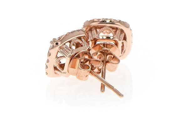 RINGS - 14K Rose Gold Cushion Cut Morganite And Diamond Halo Stud Earrings