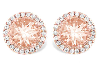 RINGS - 14K Rose Gold Morganite And Diamond Halo Stud Earrings