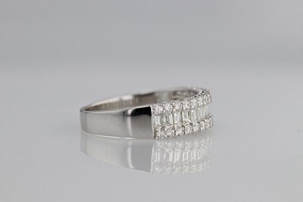 RINGS - 14K White Gold 1cttw Baguette And Round Diamond Band.