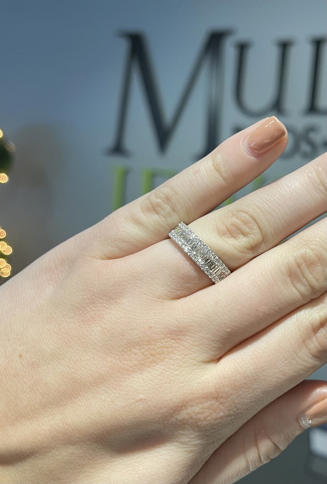 RINGS - 14K White Gold 1cttw Baguette And Round Diamond Band.