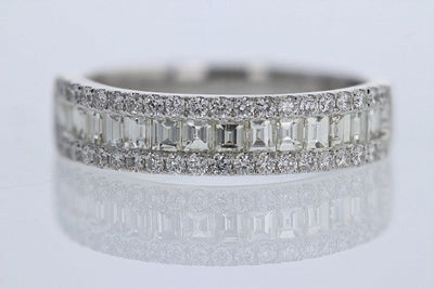 RINGS - 14K White Gold 1cttw Baguette & Round Diamond Fashion Ring