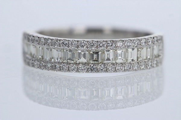 Baguette and Round 1 Cttw Diamond Ring 14K White Gold