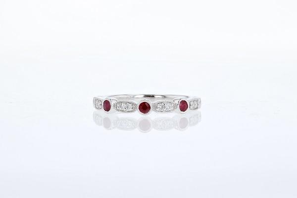 RINGS - 14K White Gold .20cttw Ruby And .10cttw Diamond Stackable Ring