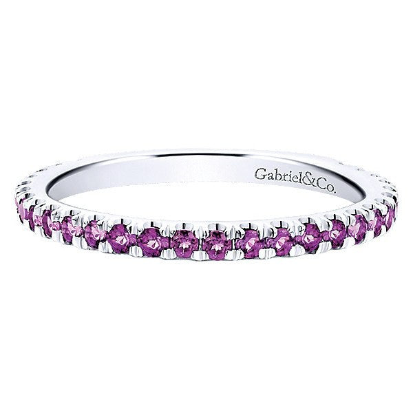 Amethyst  Birthstone Stackable Ring 14K White Gold