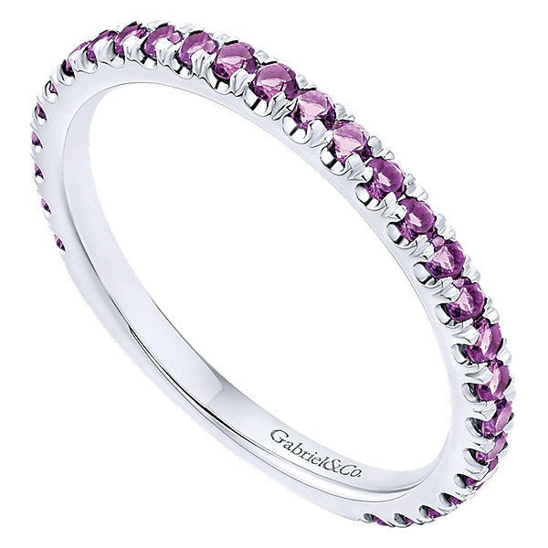 RINGS - 14K White Gold Amethyst Stackable Birthstone Ring