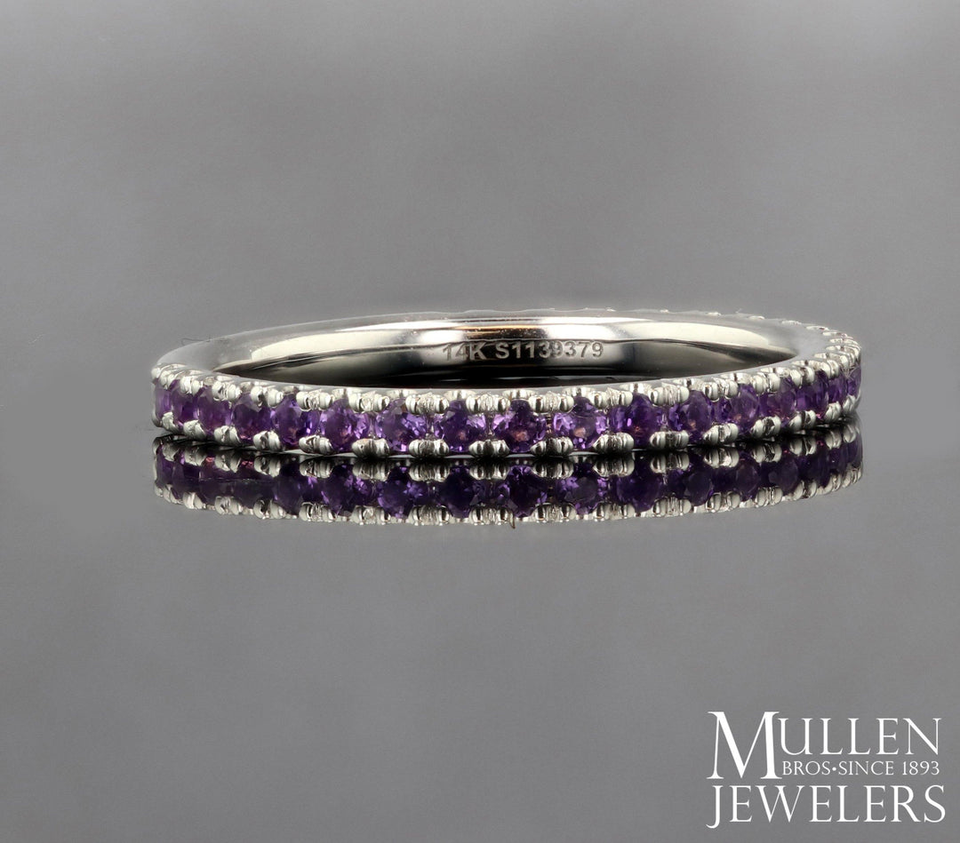 RINGS - 14K White Gold Amethyst Stackable Birthstone Ring