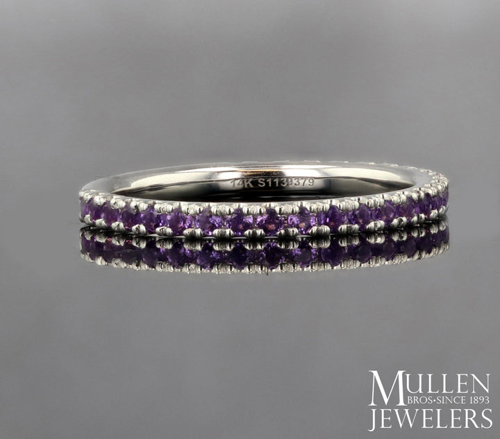 RINGS - 14K White Gold Amethyst Stackable Birthstone Ring