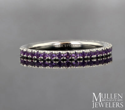 RINGS - 14K White Gold Amethyst Stackable Birthstone Ring