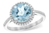 RINGS - 14K White Gold Aquamarine And Diamond Halo Ring