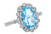 14K White Gold Vintage Aquamarine Halo Diamond Ring