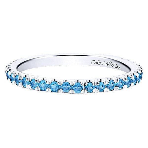Blue Topaz Birthstone Stackable Ring 14K White Gold