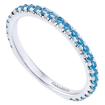 RINGS - 14K White Gold Blue Topaz Stackable Birthstone Ring