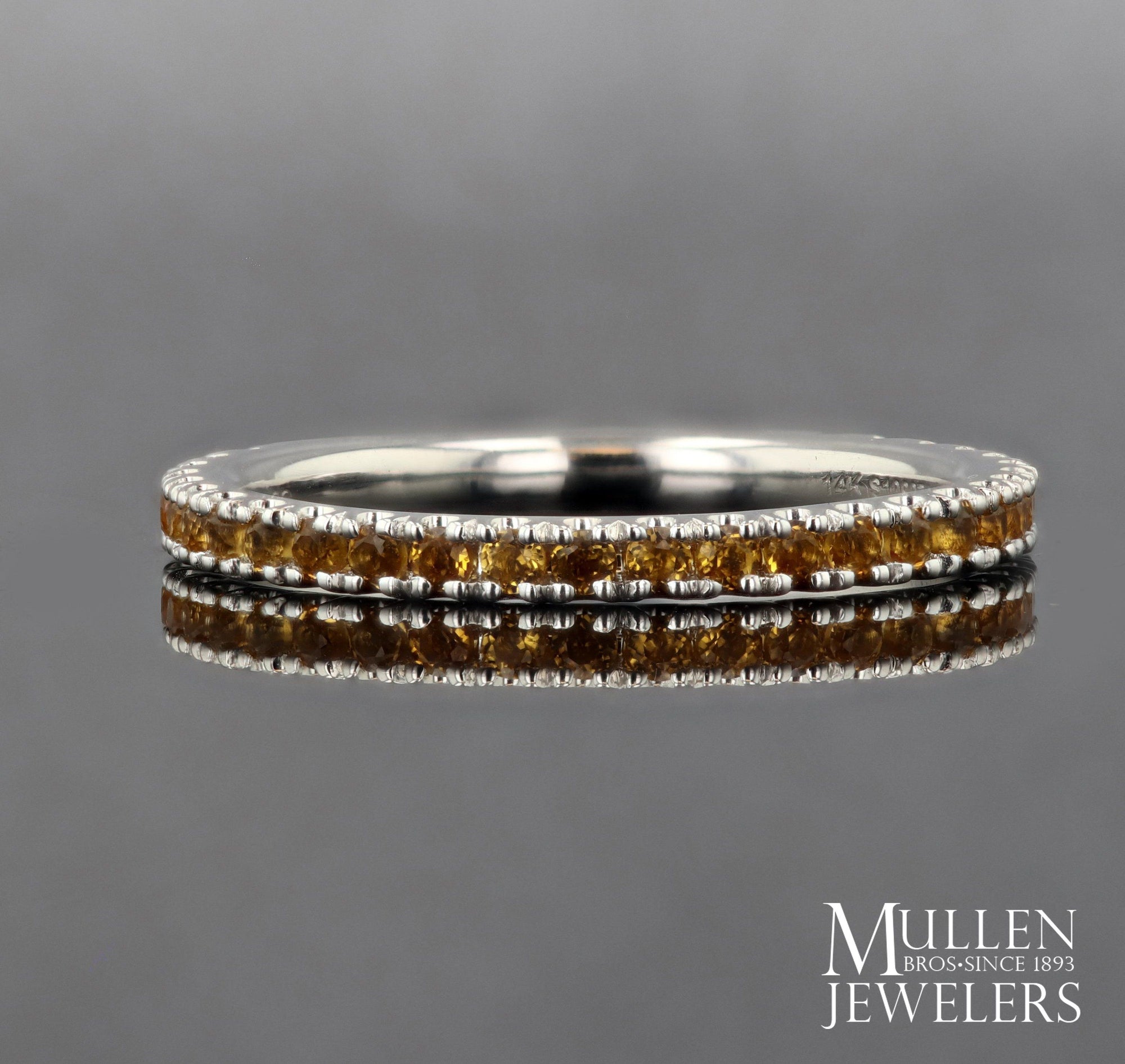 Baguette Birthstone and Diamond Stacking Band Ring 14K White Gold / November - Citrine