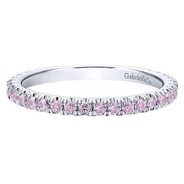 Pink Tourmaline Birthstone Stackable  Ring 14K White Gold