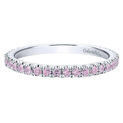 RINGS - 14K White Gold Created Pink Tourmaline Stackable Birthstone Ring