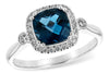 RINGS - 14K White Gold Cushion Cut London Blue Topaz And Diamond Halo Ring