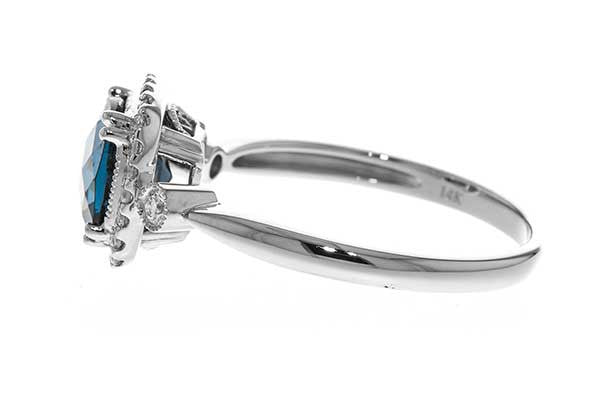 RINGS - 14K White Gold Cushion Cut London Blue Topaz And Diamond Halo Ring
