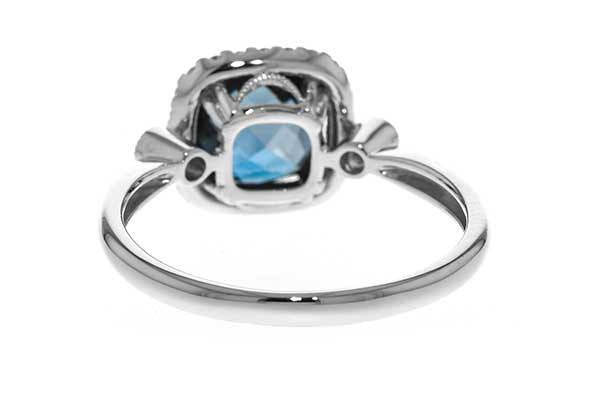 RINGS - 14K White Gold Cushion Cut London Blue Topaz And Diamond Halo Ring