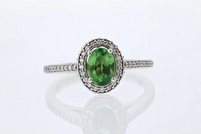 RINGS - 14K White Gold Diamond Halo Tsavorite Ring