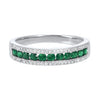 RINGS - 14K White Gold Emerald And Diamond 3-Row Channel Band