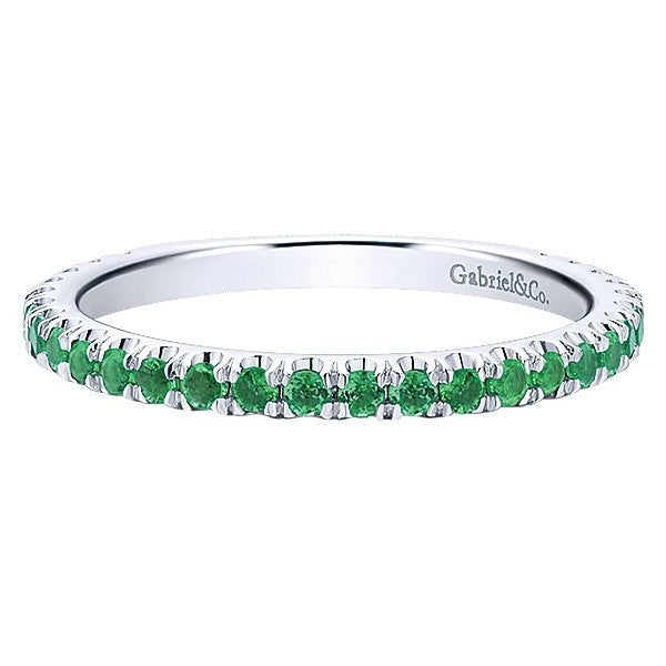 RINGS - 14K White Gold Emerald Stackable Birthstone Ring