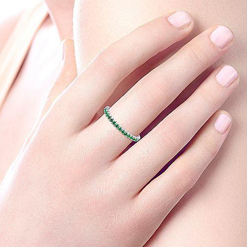 Emerald Birthstone Stackable Ring 14K White Gold