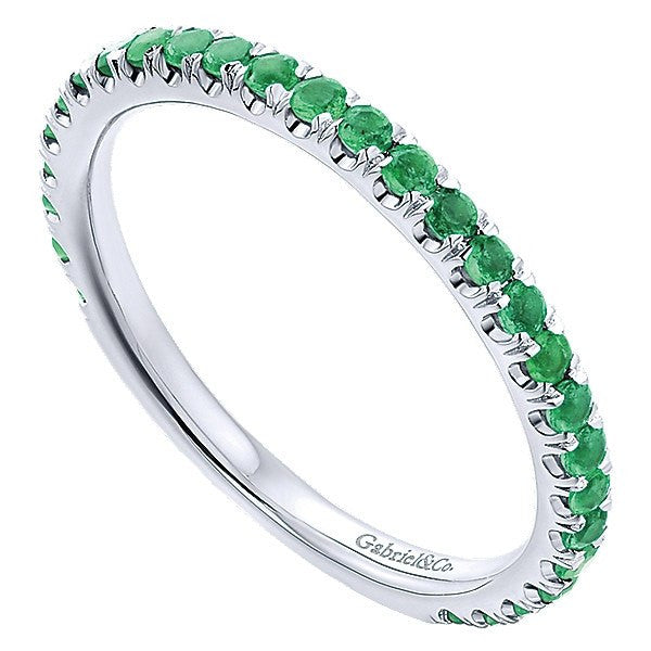 RINGS - 14K White Gold Emerald Stackable Birthstone Ring