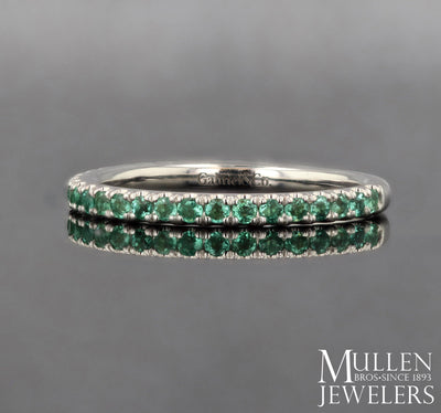 RINGS - 14K White Gold Emerald Stackable Birthstone Ring